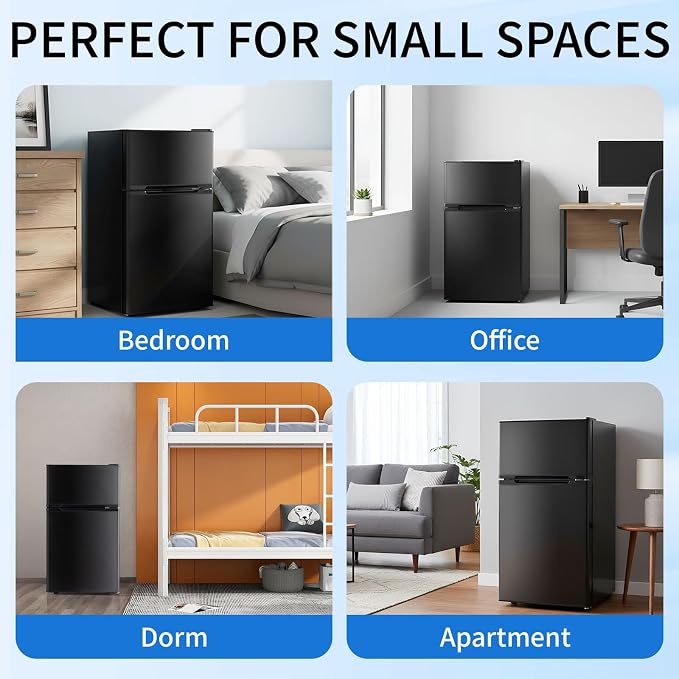 Refrigerator 3.2 Cu.Ft Mini Fridge with Freezer, 7-Temperature | Double Door Compact Refrigerator, Adjustable Thermostat & Removable Shelves for Dorm Apartment (2 Door) - Image 7