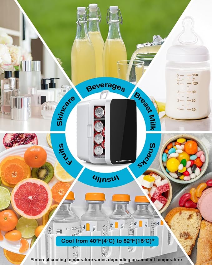 Antarctic Star Compact Mini Fridge, 10L Portable Small Refrigerator, 2.6 Gal Desktop Fridge with AC/DC Adapters, Small Cosmetics Cooler for Beverage, Food, Makeup, Bedroom, Office, Dorm, White - Image 5