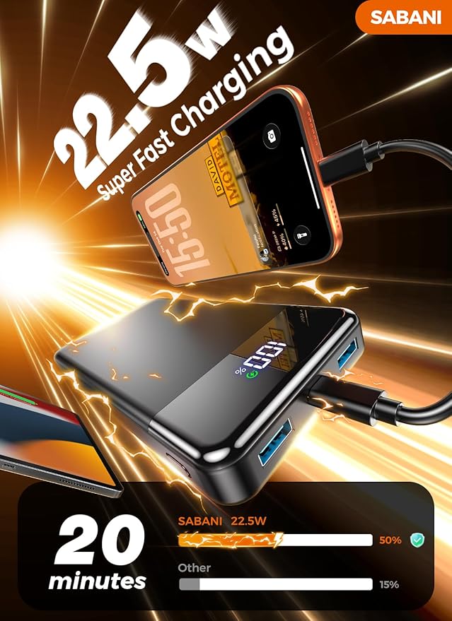Portable Charger 35000mAh Power Bank - Powerbank with 4 Built in Cables, 22.5W Fast Charging Travel Camping Essential Battery Pack Compatible with iPhone 17 16 15 14 13 Samsung Google, 1 Pack - Image 3