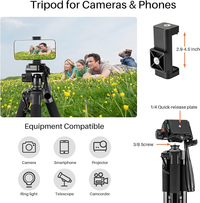 74'' Camera Tripod, Fotopro Lightweight Aluminum Travel Tripod - Image 6