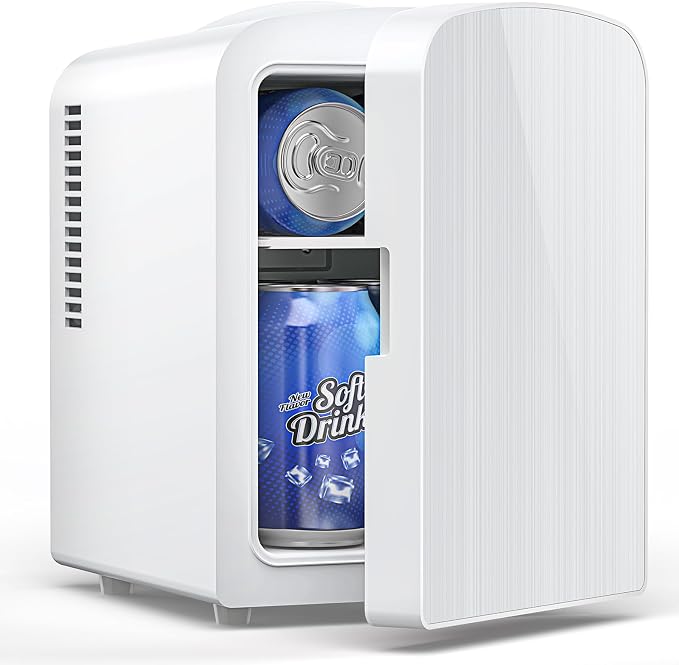 Electactic Mini Fridge, 4L/6 Cans Cooler & Warmer for Bedroom Office | Portable Compact Refrigerator for Skincare, Drink, Cosmetics, Energy Saving, Low Noise, 120V AC/12V DC for Home & Car Use by Electactic