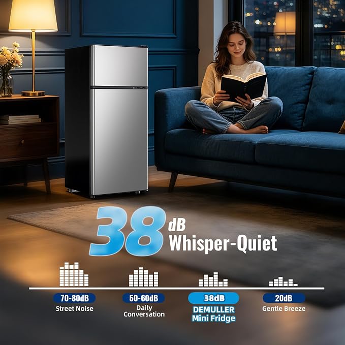 Mini Fridge with Freezer Ample Capacity 2.6 Cubic Feet Small Refrigerator with Top Freezer & 7 Adjustable Temperature 2 Door Small Fridge for Office, Dorm, Bedroom Silver - Image 7