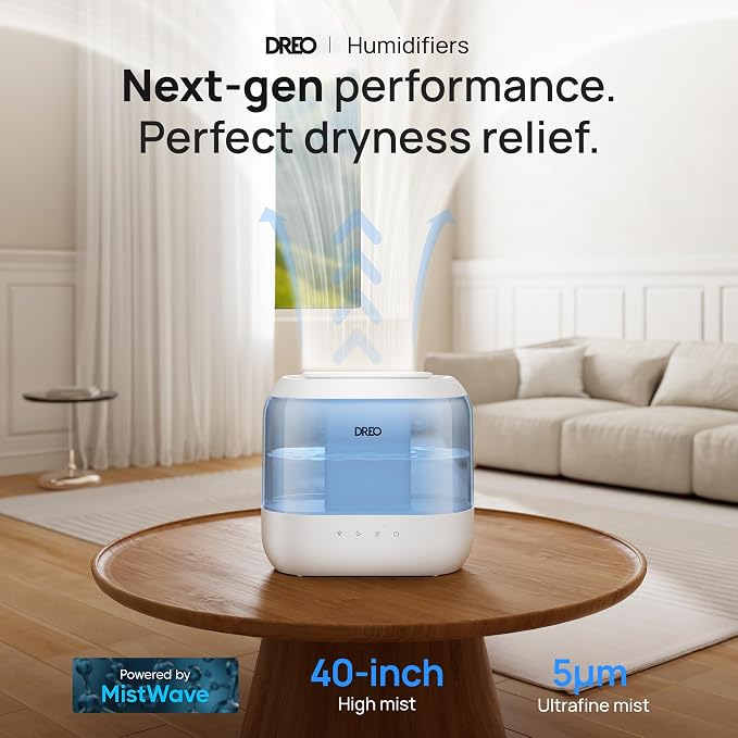 Dreo Humidifiers for Bedroom, 4L Top Fill for Large Room, 36H Runtime, 28 dB Quiet Supersized Cool Mist Air Humidifier for Baby Nursery, Plants, Indoor, Night Light, Easy to Clean & Fill, Blue - Image 2