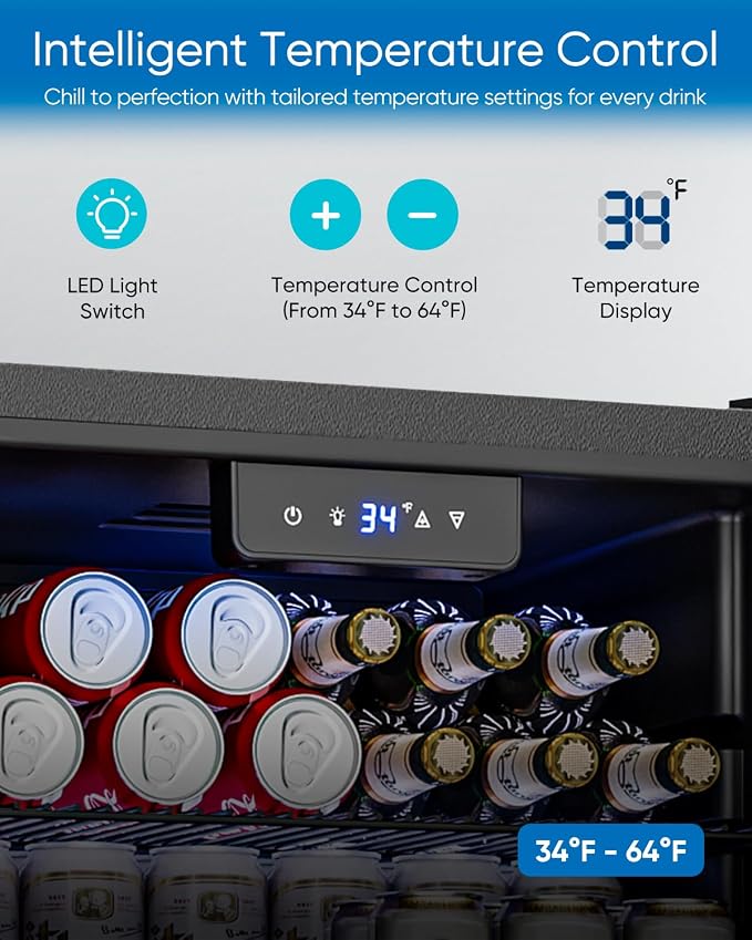Feelfunn 3.2 Cu.Ft Mini Fridge with Glass Door - 126 Can Beverage Refrigerator Cooler for Drink Beer Wine Soda, Small Refrigerator for Bedroom Office Bar Dorm, 4 Adjustable Shelves, Silver - Image 3
