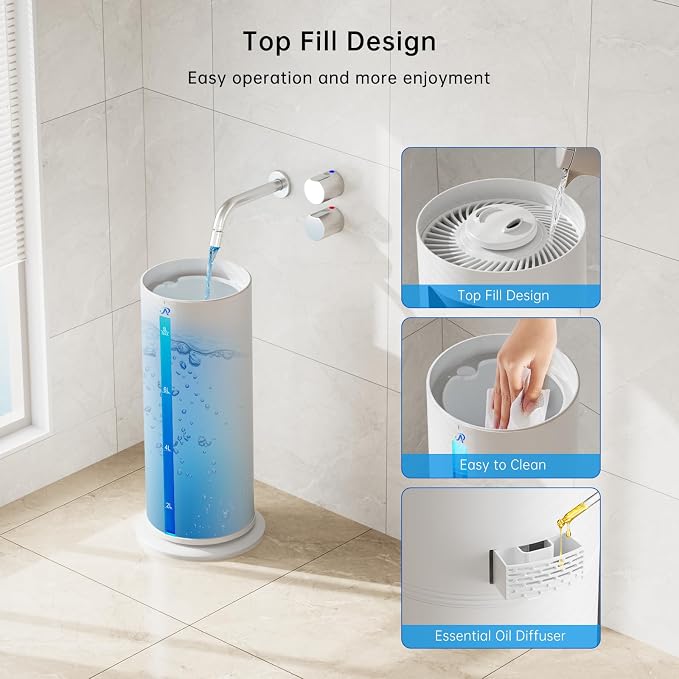 2.1Gal/8L Smart Humidifier Large Room, Top Fill Humidifiers for Bedroom with Diffuser, 7 Color Lights,16H Timer, Auto Mode, APP Remote Control, 4 Levels Cool Mist Air Humidifier for Plants Home Office - Image 8