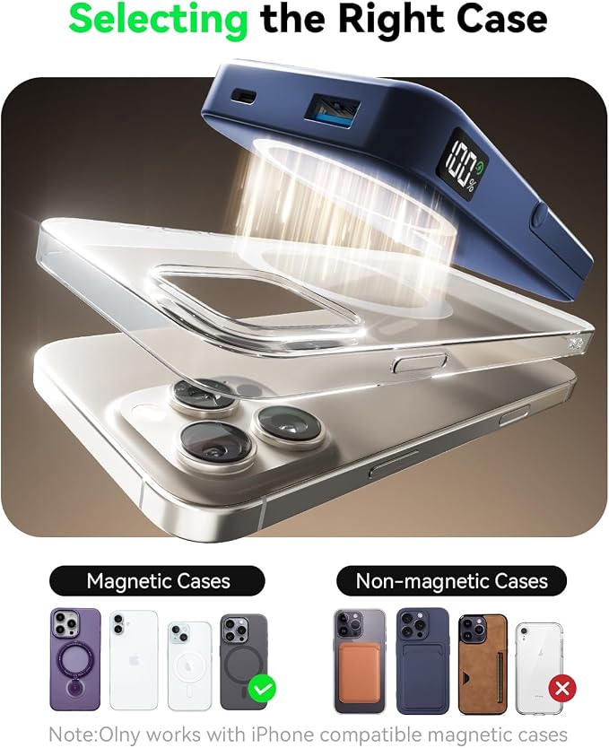 Magnetic Power Bank 10000mAh with for MagSafe Charging,PD 22.5W Fast Charge,Foldable Stand,Dual USB Output,LED Display (Dark Blue) - Image 7