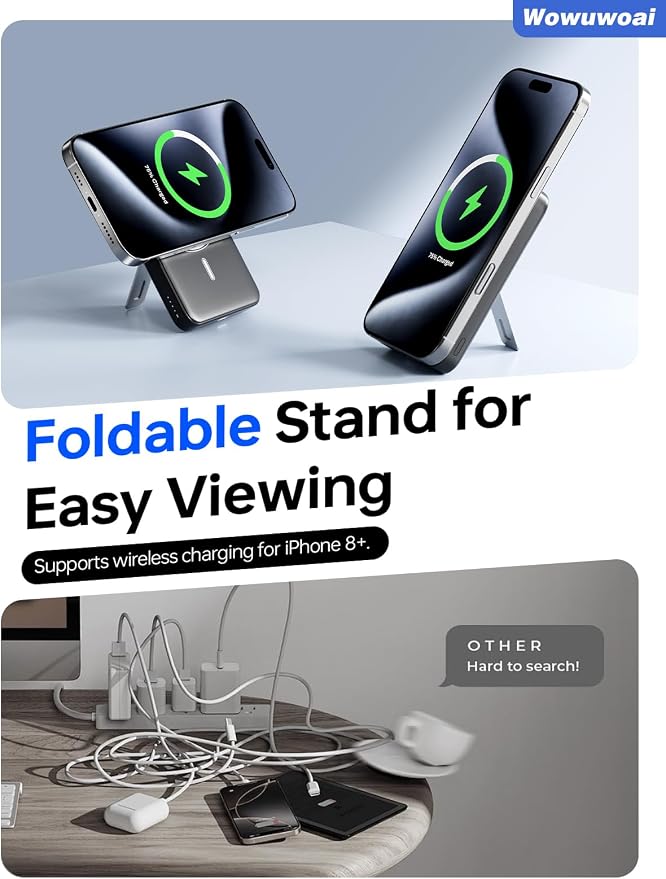 for Magsafe Portable Charger,10000mAh Wireless Magnetic Power Bank with USB C Charging and stand, Travel Essential for Magsafe Battery Pack Compatible with iPhone 17/air/16/15/14/13/12 Series - Image 5