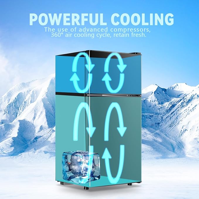 Fridge with Freezer Refrigerator Freezer Double Doors 7 Modes Temp Suit for Apartment Bedroom Office Dark Gray - Image 7