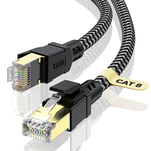 Cat 8 Ethernet Cable 50FT, High-Speed Braided Internet Cable Network Cord by CABNEER