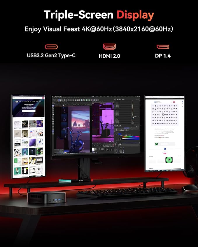 KAMRUI E3B Mini PC, AMD Ryzen 5 7530U, 16GB LPDDR4X, 512GB SSD | Up to 4.5GHz, Mini Gaming PC, Triple 4K display, USB-C, WiFi 6, Bluetooth 5.2, M.2 SSD, Compact Desktop Computer - Image 6