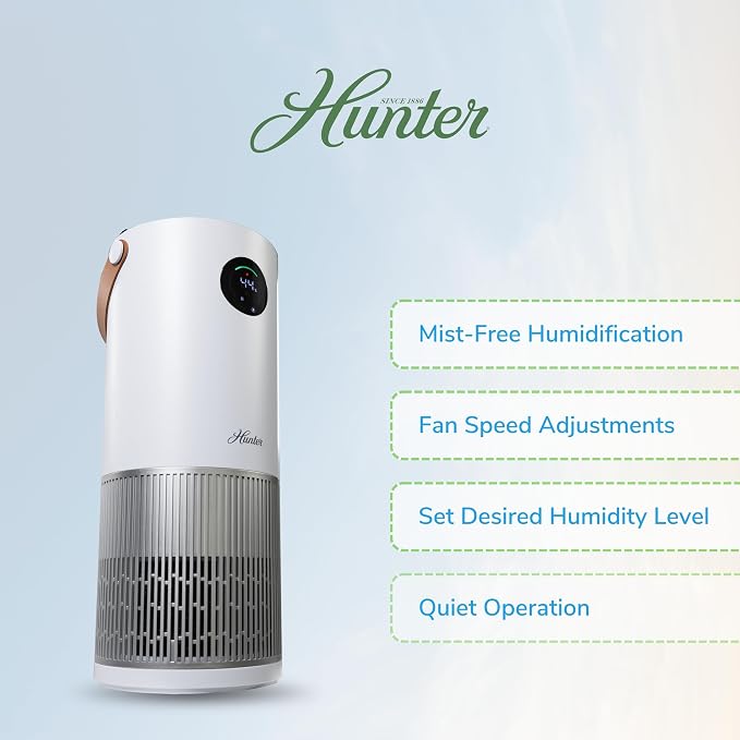 Hunter Fan Company Humidifier and Air Purifier In One, Advanced Filtration Air Purifiers for Home, Air Purifiers for Home Pets, Humidifiers for Bedroom and Humidifiers for Bedroom Baby, White/Silver - Image 6