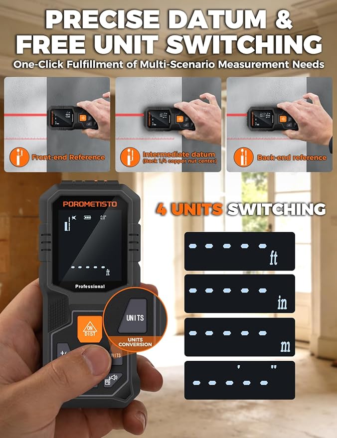 Laser Distance Meter POROMETISTO 164ft/50m, Digital Angle Finder, 12 Modes - Image 4