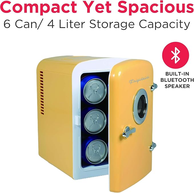 Frigidaire Curtis EFMIS151 Mini Portable Compact Personal Cooler Fridge, 4 Liter Capacity, 6 Cans, Makeup, Skincare, Freon-Free & Eco Friendly, Includes Home Plug & 12V Car Charger, Yellow - Image 2
