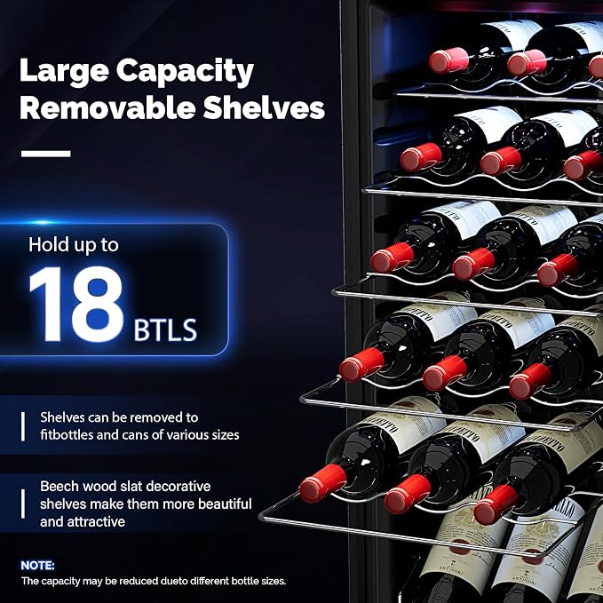 ROVSUN 18 Bottle Wine Fridge, Freestanding Compressor Wine Cooler Refrigerator, Beverage Wine Chiller with Digital Temperature Control & Double-layer Glass Door for Red White Wine, Champagne, Beer - Image 2