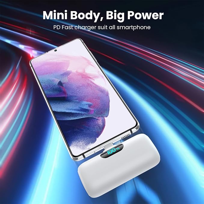 Feob Mini Portable Charger 5000mAh Power Bank,15W PD USB C Cell Phone Portable Power,LCD Display Battery Pack Compatible with iPhone 17/Air/17 Pro/17Pro Max/16/15 Android/Samsung/Moto(Type-C Only) - Image 5