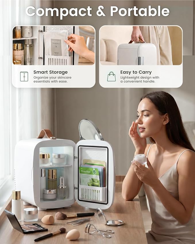 FANSEXPERT Cosmetic Fridge, Portable Mini Fridge for Skincare Food Drinks, 4L/6 Can Electric Plug In Cooler & Warmer, AC/DC Skincare Refrigerator for Bedroom Office Car Dorm (White) - Image 7