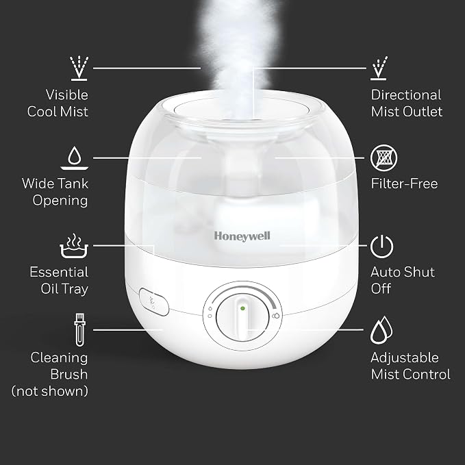 Honeywell Mini Cool Mist humidifier, Easy to Fill and Clean, humidifier for small Bedroom, Kids Rooms, or office. Ultra Quiet Operation and Auto Shut-Off - White, HUL525W - Image 8