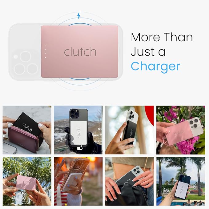 Clutch Pro – World's Thinnest iPhone Charger – Portable Power Bank 5000mAh – Magnetic Built-in Lightning Cable – TSA Approved Travel Charger – iPhone 14 & Earlier – Pink - Image 7
