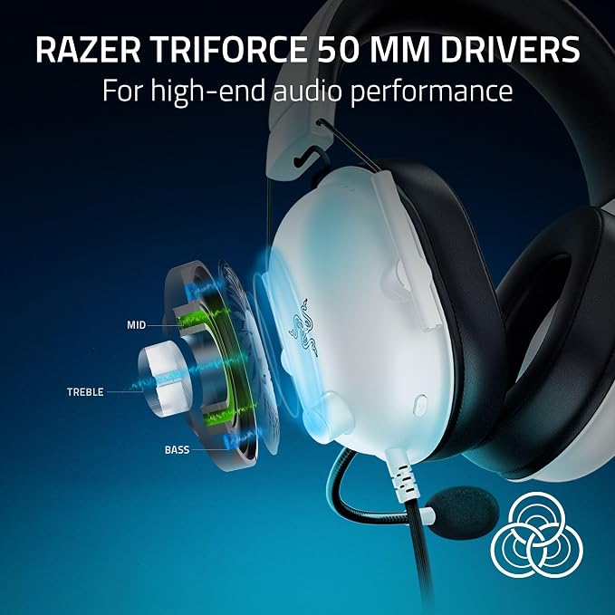 Razer BlackShark V2 X Wired PlayStation Gaming Headset, White | 50mm Drivers, Cardioid Mic, Lightweight, Comfortable Noise Isolating Earcups, For PS5, Xbox Series X, PC, Switch, 3.5 mm Jack - Image 2