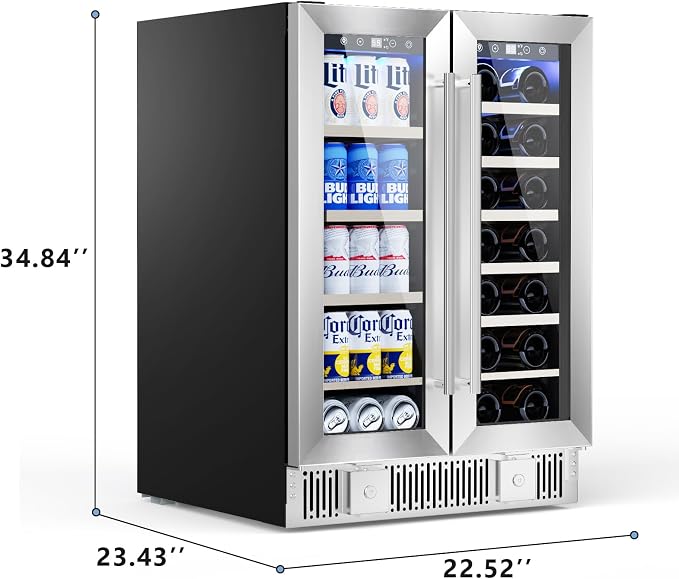 Electactic Dual Zone Wine Cooler with Glass Door, 21 Bottles and 88 Cans Wine and Beverage Refrigerator, 4.4 cu.Ft 24 Inch Built in or Under Counter Wine Fridge with LED Light, Two Door Lock - Image 7