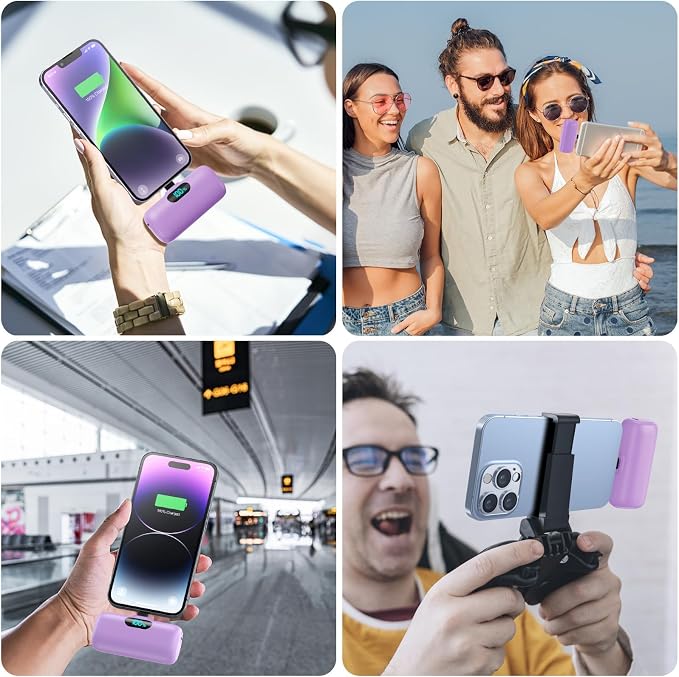 [2 Pack] Small Portable Charger for iPhone,Upgraded 5000mAh PD Fast Charging Power Bank, LCD Display Cute Mini Battery Pack Compatible with iPhone 14/14 Pro Max/13/13 Pro/12 Pro/11/XR/X/8,Black+Purple - Image 3
