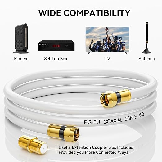 RG6 Coaxial Cable, 3FT 6FT 10FT 15FT 25FT 50FT 100FT Coax Cable Cord - Image 3
