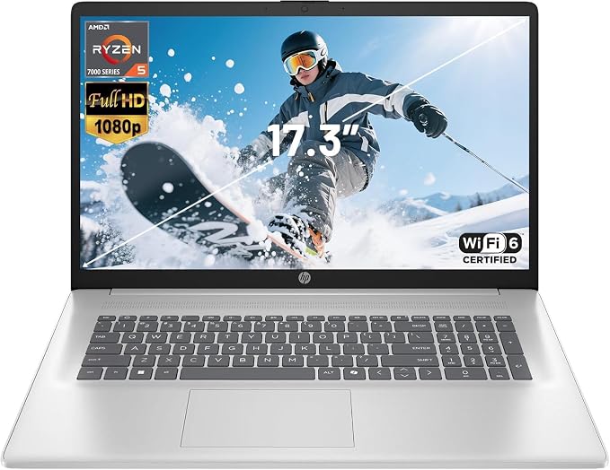 HP 17.3" FHD IPS Laptop, Quad Core AMD Ryzen 5 7520U (Beat i7-1255U) 8GB DDR5 RAM 512GB SSD, Business-Student Laptop with Copilot AI Fast Charge Private Webcam Wifi6 Win11, w/GM Accessory by Unknown