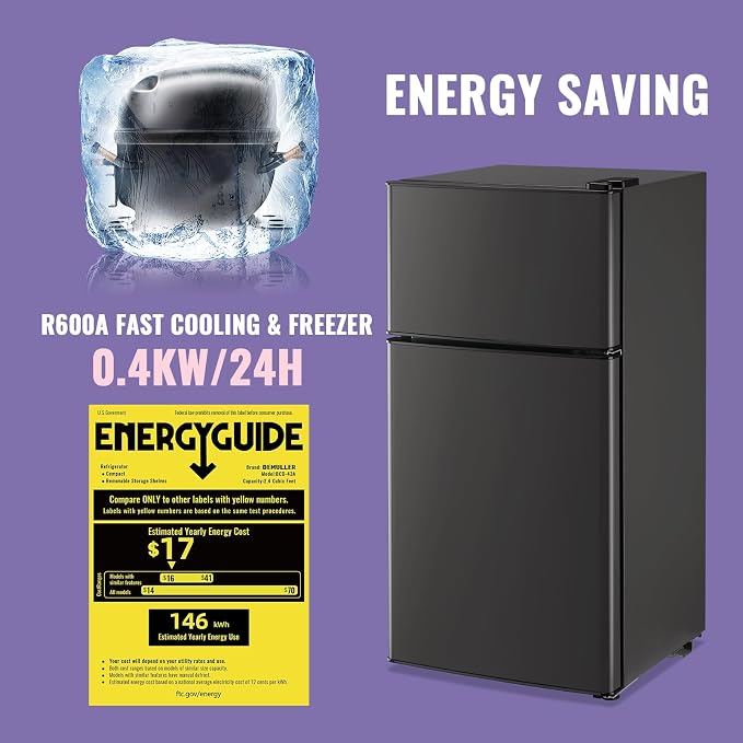 2.4 Cu.Ft Small Refrigerator with Freezer Dorm Mini Fridge with Removable Plastic Shelves Mini Refrigerator Ideal for Home, Office,Dormitory Gray - Image 3