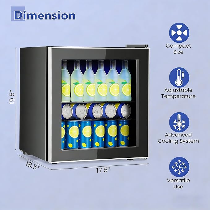 COSTWAY 60 Cans Beverage Refrigerator Cooler, Freestanding Mini Fridge | with Glass Door & Removable Shelves, Small Beverage Drink Fridge for Soda Beer Wine, 1.6 Cu.Ft - Image 3