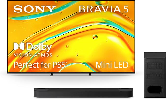 Sony BRAVIA 5 85-Inch 4K Mini LED Smart TV (K-85XR50, 2025) & BRAVIA Theater Bar 6 3.1.2ch Soundbar with Wireless Subwoofer Bundle by Unknown