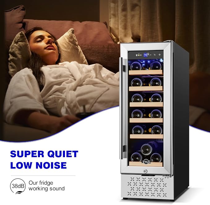 12" Wine Cooler Refrigerator, 18 Bottles Wine Fridge Built-in or Freestanding with Stainless Steel & Double-Layer Tempered Glass Door, Compressor Fast Cooling, Low Noise and No Fog, Mini Fridge - Image 4