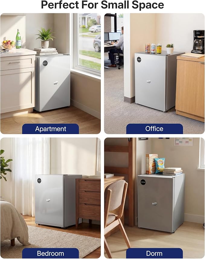 Upstreman 2.5 Cu.Ft All-Refrigerator Mini Fridge, Single Door Small Refrigerator, Dorm Fridge with 7 Adjustable Thermostat, Compact Refrigerator for Office, Bedroom or Dorm, Silver-CR26 - Image 8