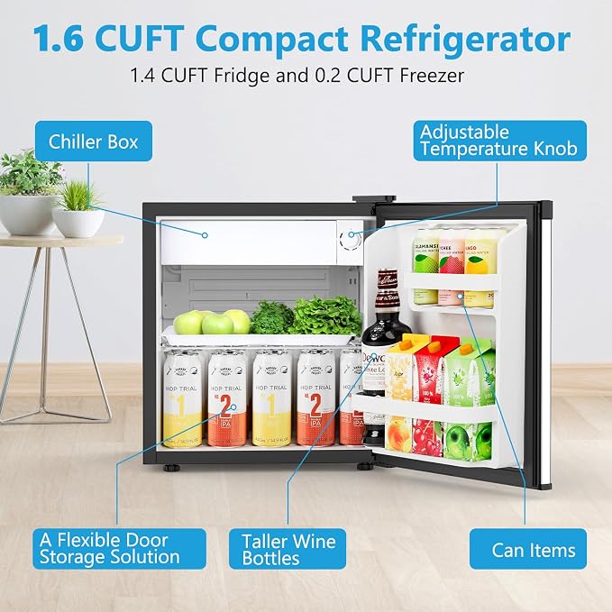 Electactic 1.7 Cu.ft Mini Fridge, Compact Refrigerator, Single Reversible Door, Ultra Quiet, Energy Efficient for Office, Dorm, Bedroom, Apartment, Silver - Image 7