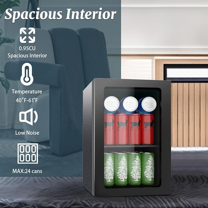 DOGHLY 0.95 Cu.ft Mini Fridge Solid Door, 24 Cans Beverage Refrigerator | Drink Fridge for Soda Beer Wine, Manual Temperature Control, Removable Shelf, Quiet Beverage Cooler for Office, Dorm, Bar - Image 4