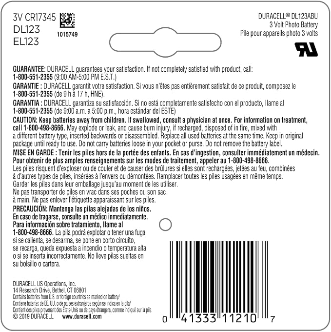 Duracell 123 Lithium Battery, 123 3 Volt High Power Lithium Battery - Image 2