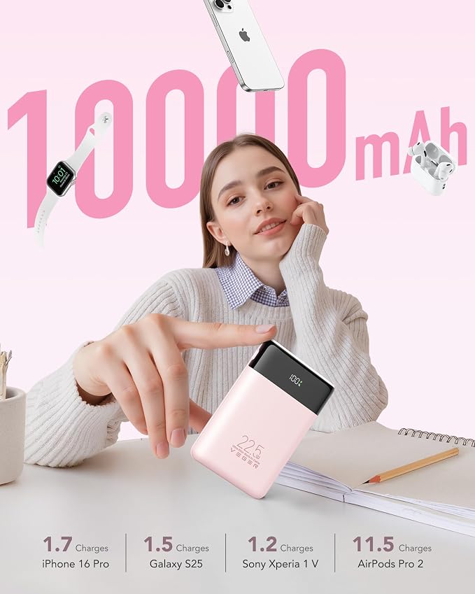 VEGER Portable Charger, Ultra Slim 22.5W Fast Charging with Built in Cable, Flight-Safe 10000mAh USB C Power Bank Battery Pack, Travel Essential Phone Powerbank for iPhone 17 16 Samsung S25 Google etc - Image 7