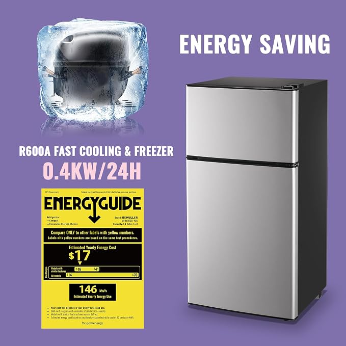 2.4 Cu.Ft Small Refrigerator with Freezer Dorm Mini Fridge Removable Plastic Shelves Ideal for Home, Office,Dormitory Silver - Image 4