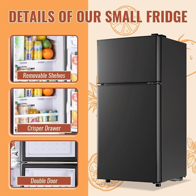 Mini Fridge with Double Doors 2.4 ft³ Small Refrigerator with Separate Freezer & 7 Adjustable Temperature Control, Tiny Size & Personal Fridge Ideal for Office Apartment Dorm Dark Grey - Image 7
