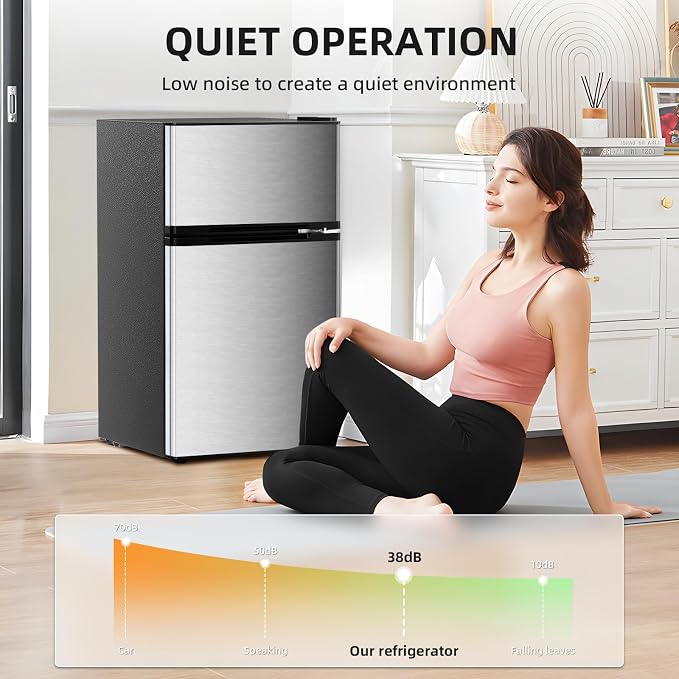 Antarctic Star Compact Refrigerator with Freezer,2 Door Mini Fridge,Adjustable Shelf,Adjustable Thermostat,for Bedroom,Office,Dorm,Kitchen,3.2 Cu.Ft.Silver - Image 7