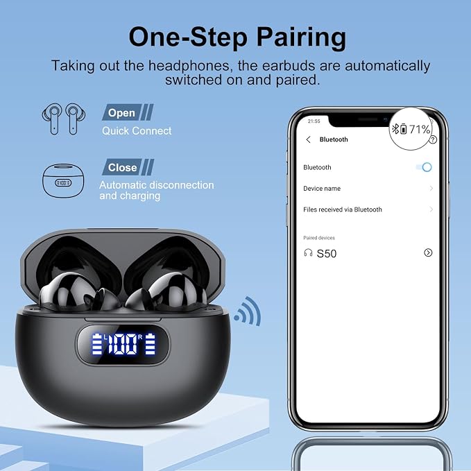 Wekily Wireless Earbuds, Bluetooth 5.3 Headphones LED Power Display, 2026 New Wireless Earphones, 4 ENC Noise Cancelling Mic, HiFi Stereo, 48H Playtime Mini Case IP7 Waterproof for Sport Walk - Image 6