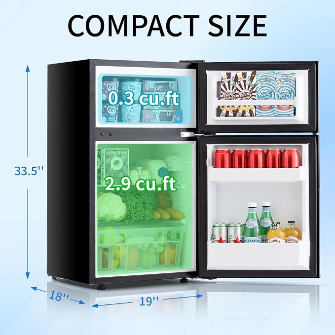 Refrigerator 3.2 Cu.Ft Mini Fridge with Freezer, 7-Temperature | Double Door Compact Refrigerator, Adjustable Thermostat & Removable Shelves for Dorm Apartment (2 Door) - Image 2