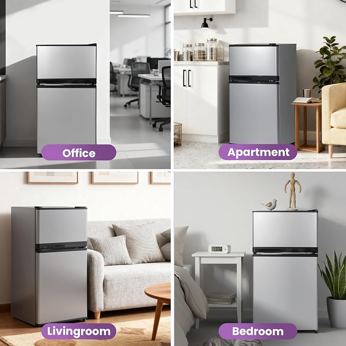 Tehanld 3.6 Cu.Ft Mini Fridge with Freezer for Dorm Office, Silver | Double Door Compact Refrigerator with Low Noise Technology, Removable Shelves for Bedroom and Apartment Storage - Image 7