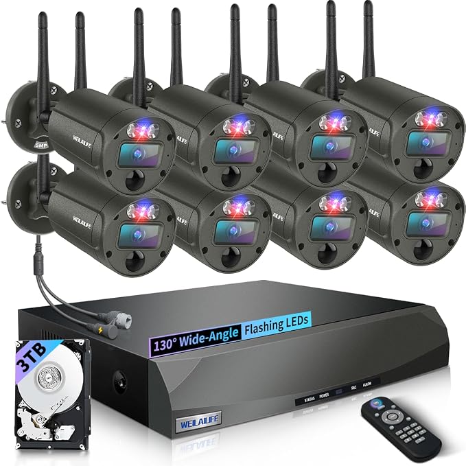 【130° Wide Angle & 2-Way Audio】 Outdoor Wireless Security Camera System by WEILAILIFE