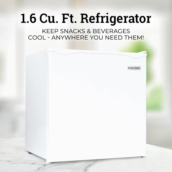 Igloo 1.6 Cu.Ft Mini Fridge with Freezer- Single Door Compact Refrigerator with Glass Shelves for Homes, Dorms & Offices- Keep Snacks, Drinks & Frozen Foods Cool with Temperature Control Fridge- White - Image 2