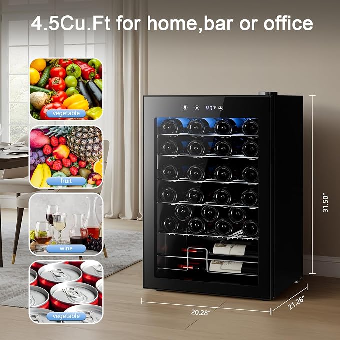 Antarctic Star Wine Cooler Refrigerator, Freestanding Wine Fridge with Adjust Temperature（32°F- 61°F）, 4.5 Cu.Ft Mini Fridge for home/bar/office, Black - Image 7