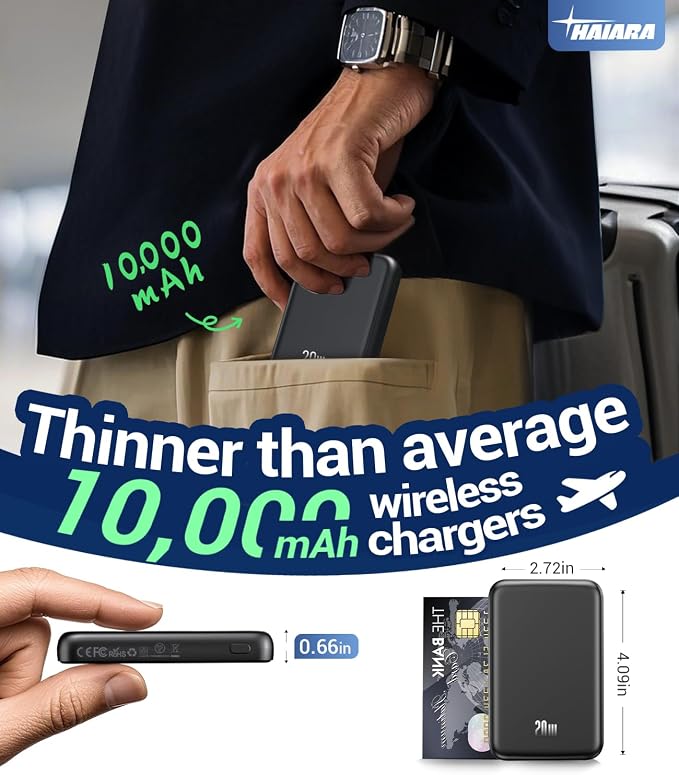 Portable Charger for Magsafe Power Bank - 10000mAh Magnetic Phone Charger, USB-C 22W PD Fast Charging, Slim Wireless Battery Pack for iPhone 17/16/15/14/13 Series,for Travel Cruise Essentials-Obsidian - Image 2