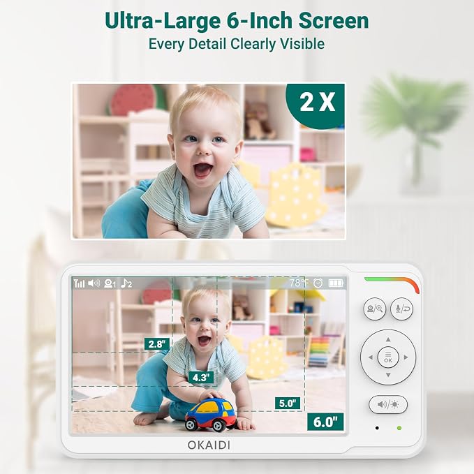OKAIDI Baby Monitor with 2 Cameras and Audio, Video Baby Monitor with 6'' IPS - Image 2