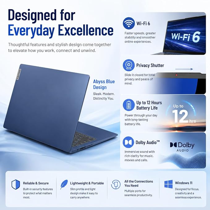 Lenovo IdeaPad Slim 3i, 15.6" FHD Laptop, Quad-Core Intel N150, 8GB DDR5, 128GB Storage, Windows 11 with Microsoft 365, Numeric Keypad, Lightweight - Image 5