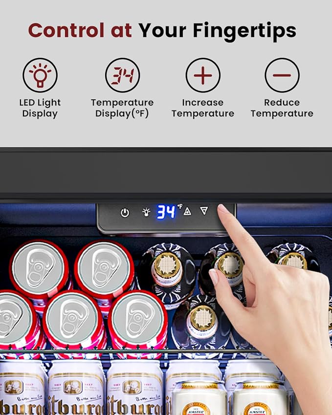 Feelfunn 26 Bottle 126 Can Wine Cooler, 3.2CuFt Mini Fridge with Glass Door | 34-64°F, <36dB, 4 adjustable shelves, for beer, soda, water in bedroom, office, home bar, dorm - Image 3