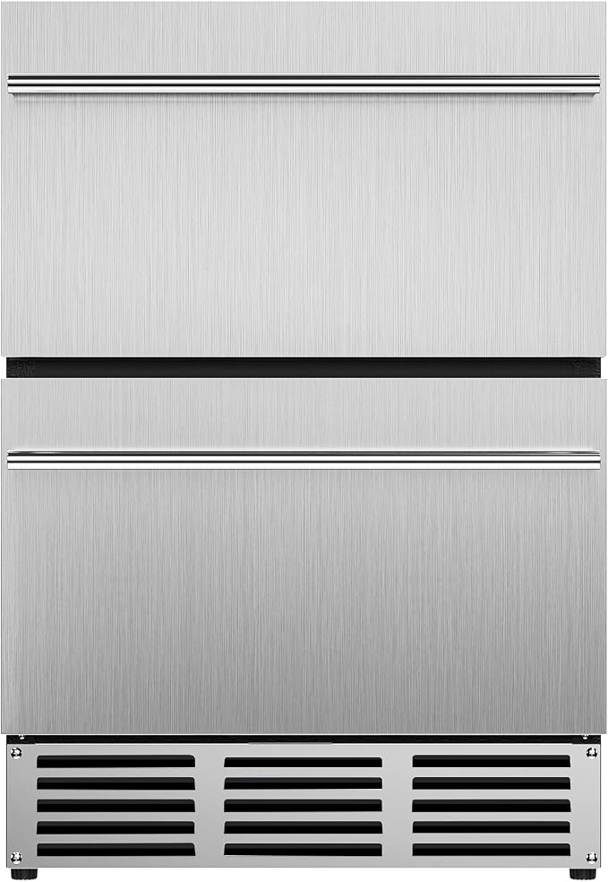 24 Inch Under Counter Drawer Fridge, Stainless Steel Beverage Refrigerator Built-In For Home & Commercial Use, Stainless Steel Silver, Outdoor Refrigerator for Soda, Beer, Wine by ICYGLEE